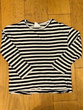 Zara Girls Black & White Striped Long Sleeve Tee
